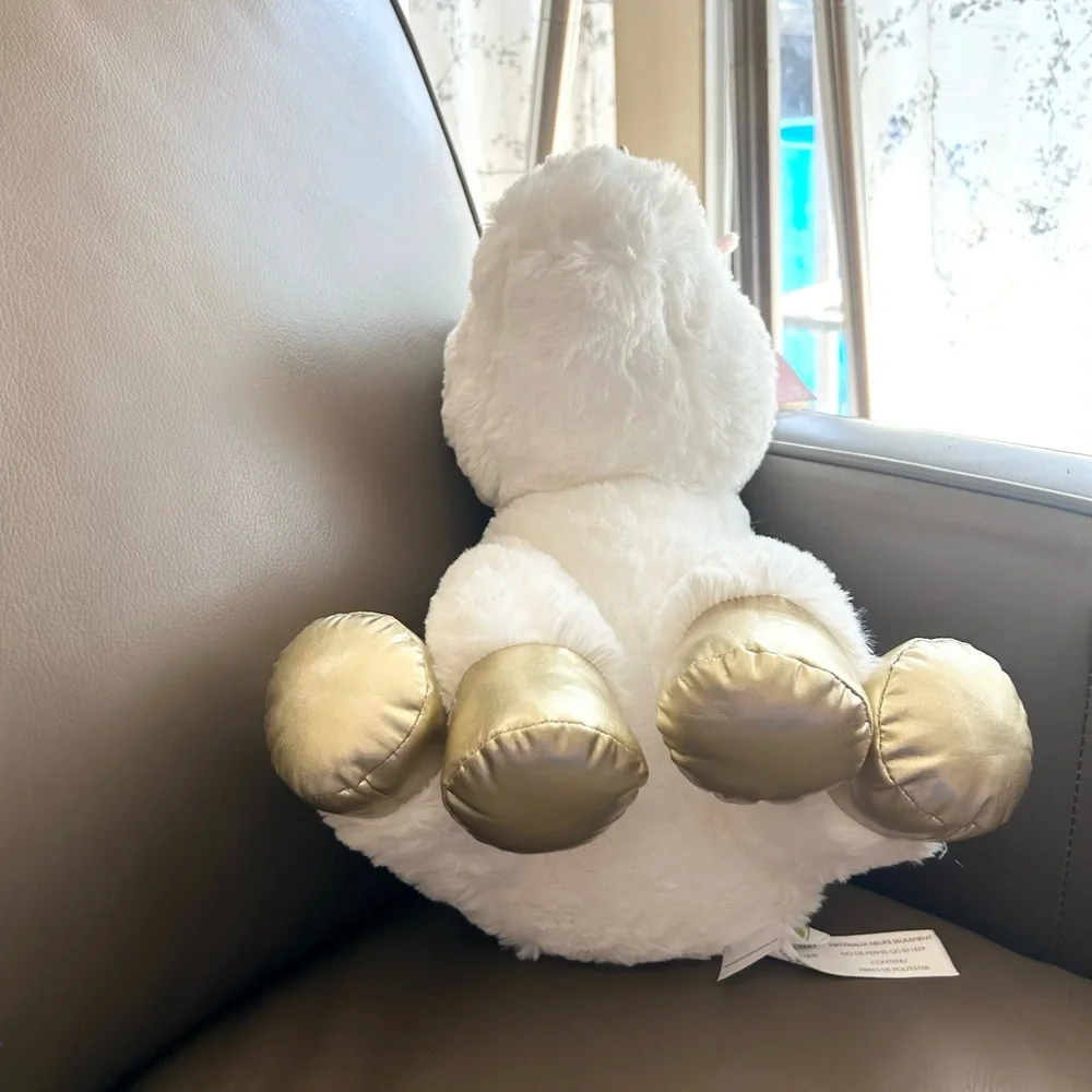 Claire's White Unicorn Plush 14”inch Aurora with Gold and Pink Details